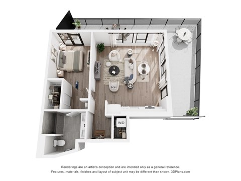 Floor plan for 1 bed, 1 bath, 736 sqft
